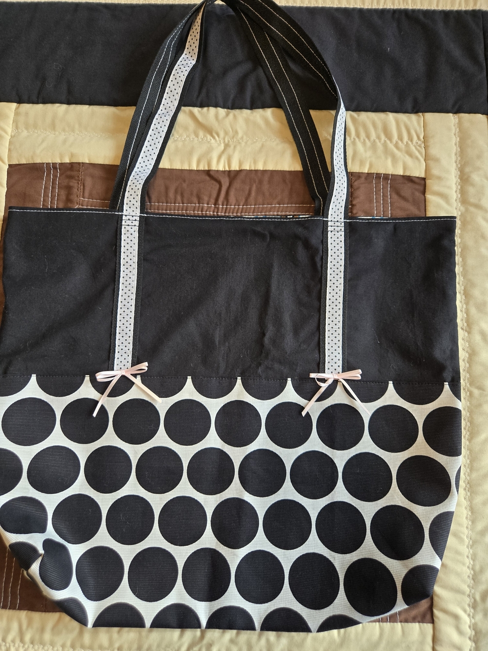 Handmade Canvas Tote Bag with Pink Bow Accents